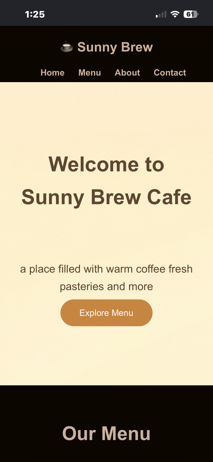 Menus page