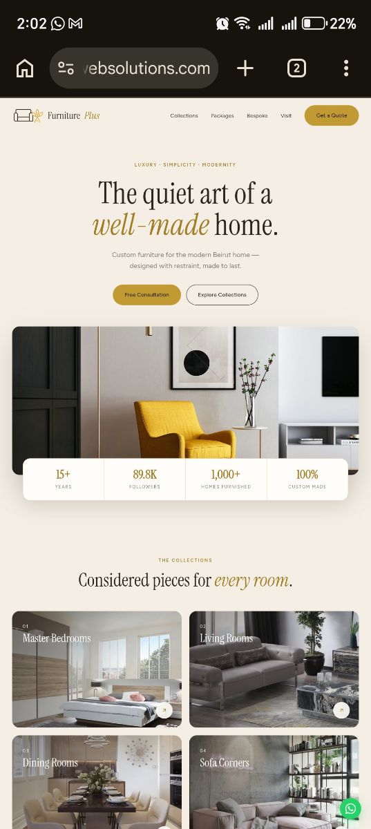 Custom furniture company's website