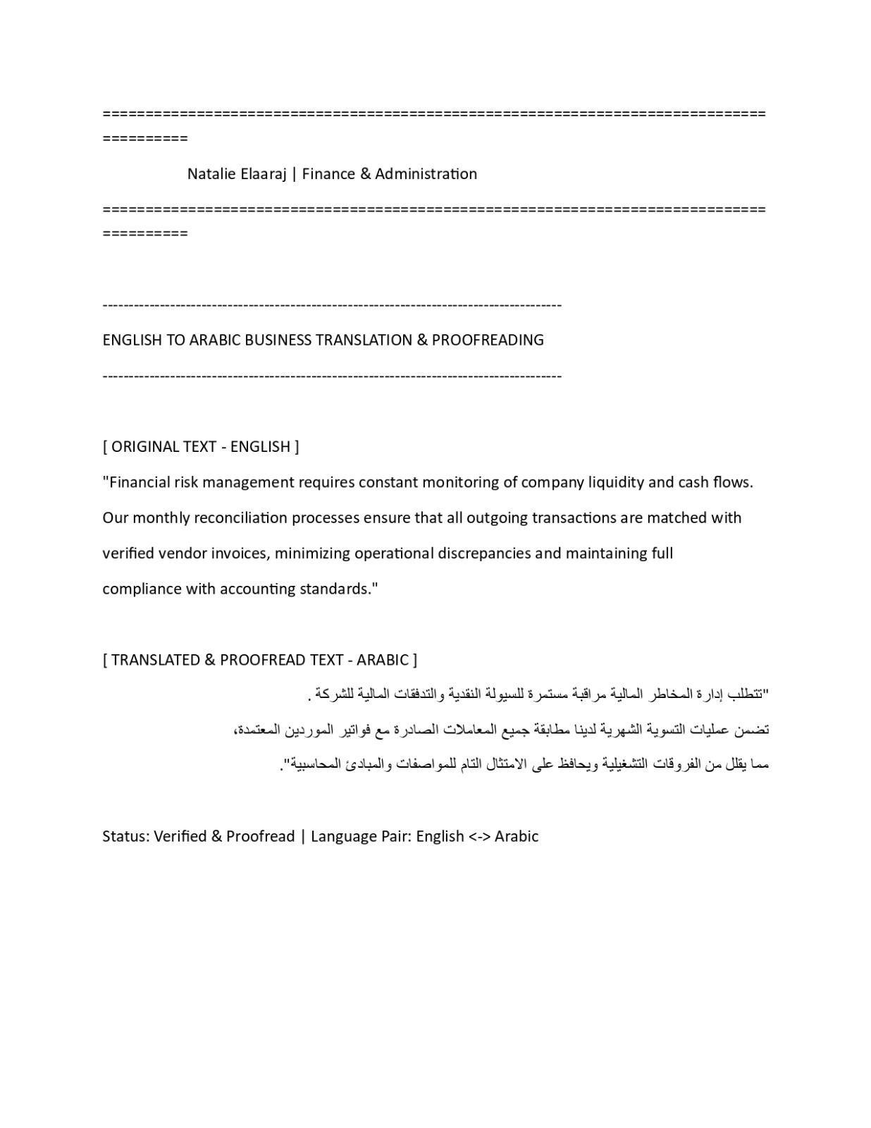 English to Arabic Business & Financial Translation