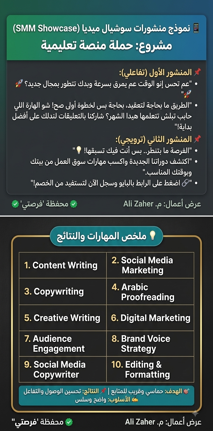 حملة منشورات إبداعية لمنصة تعليمية على وسائل التواصل.