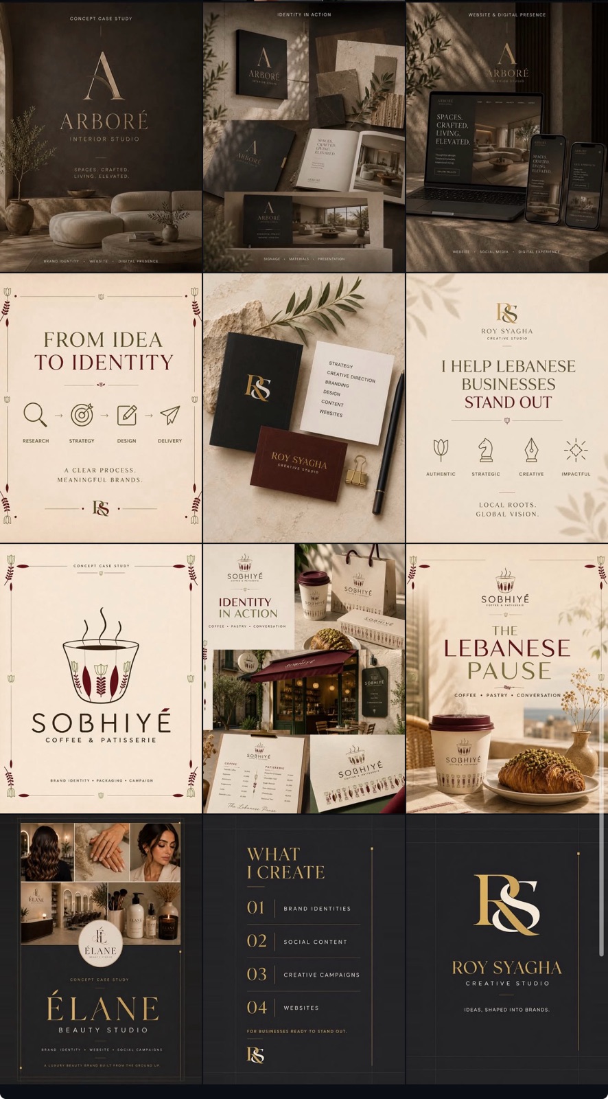 Concept portfolio, Brand Identities, social content, creative concepts for Lebanese businesses