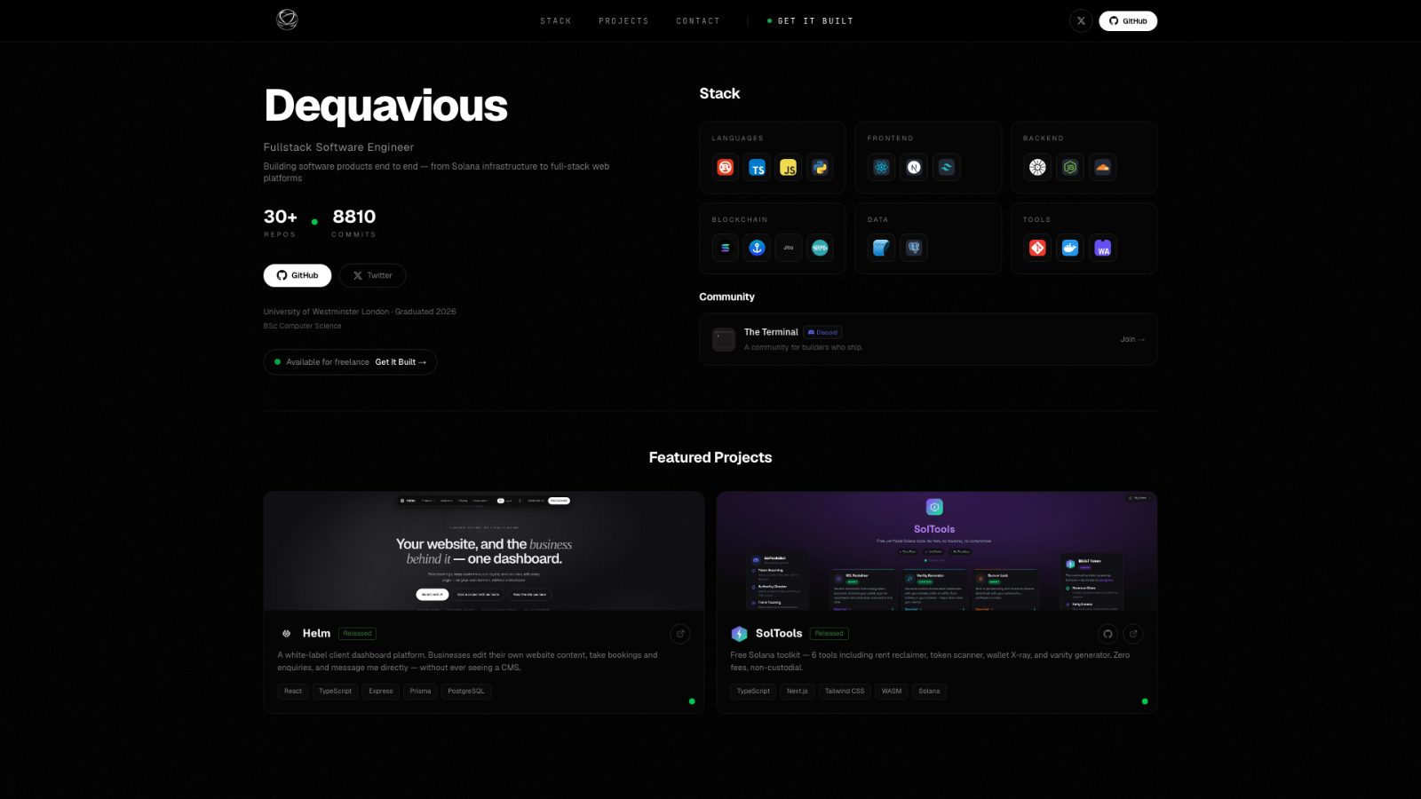 dequavious.dev — Developer Portfolio & Client Intake