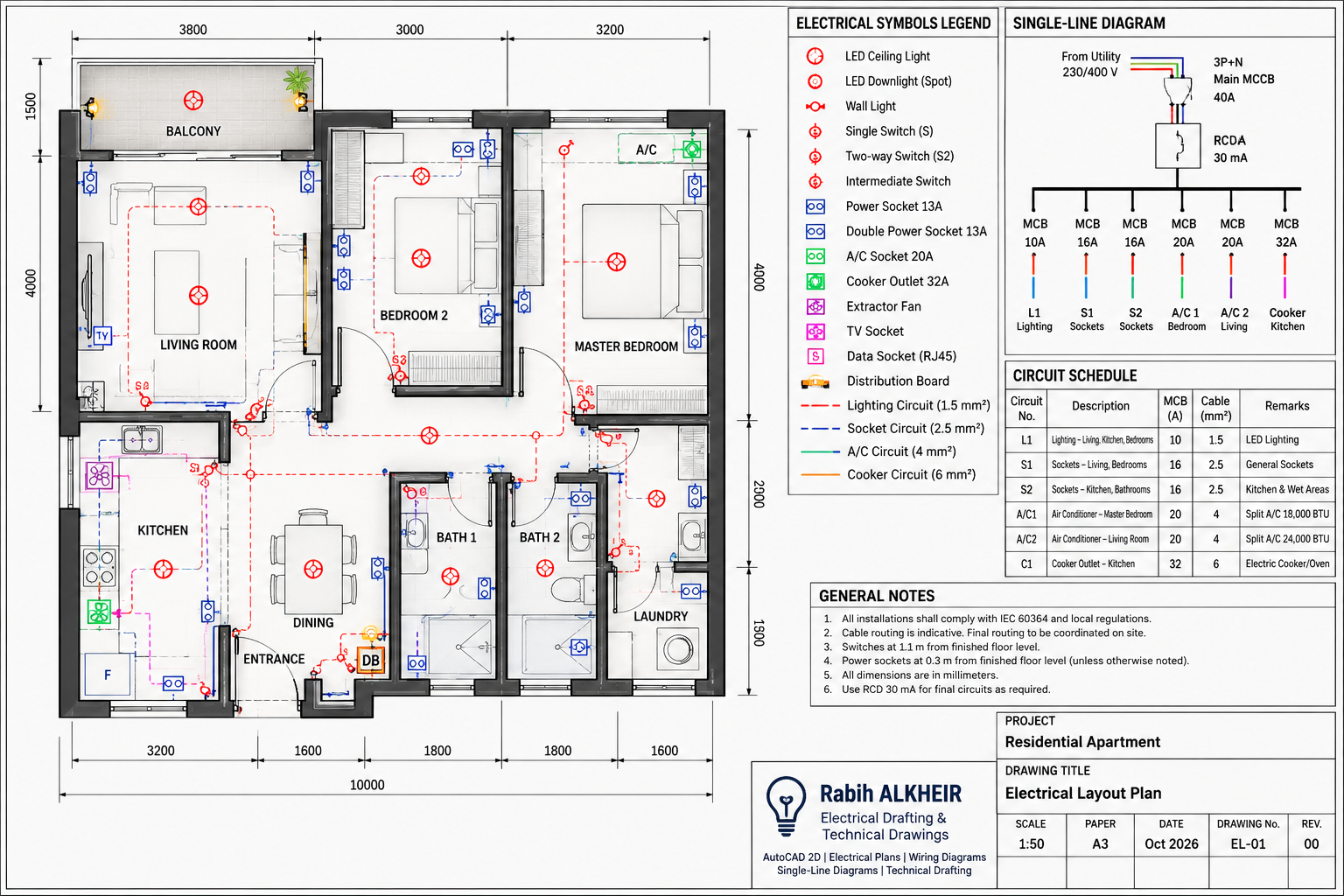 Residential electrical layout plan autoCad 2D